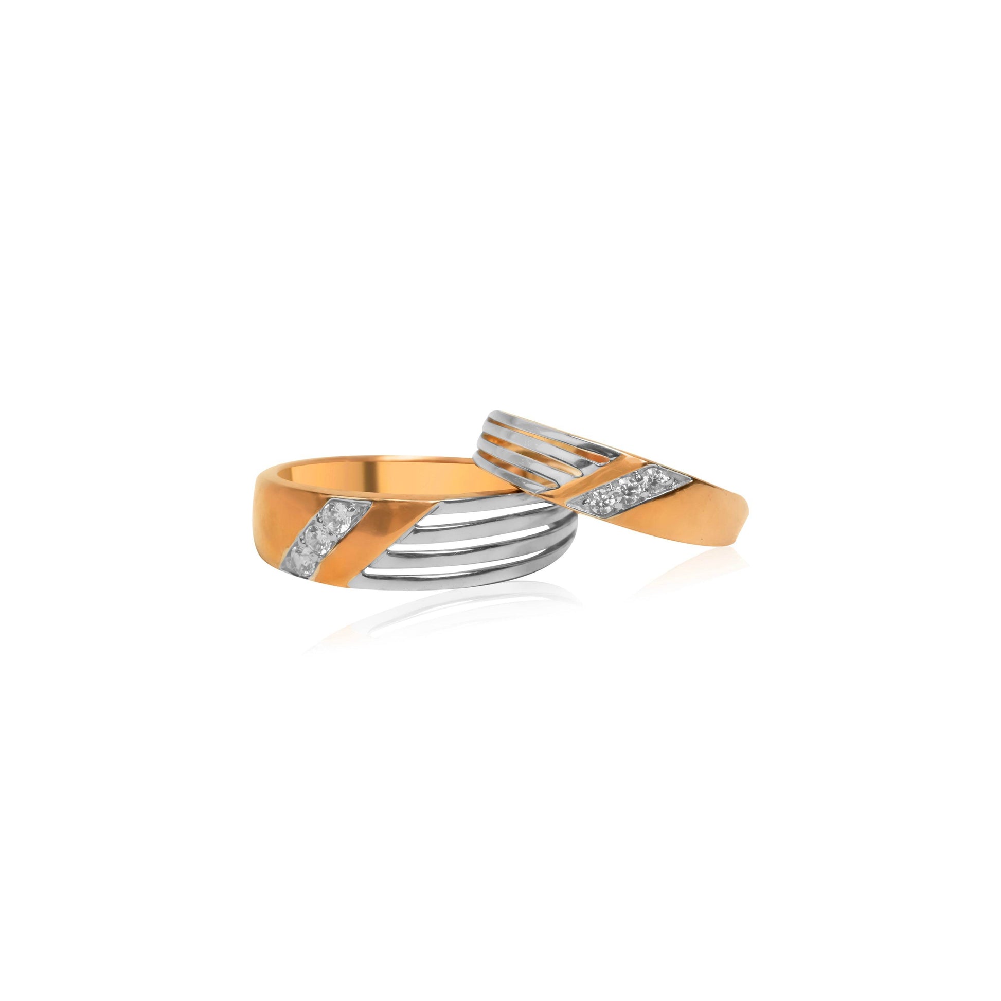 Dual Tone Diagonal Diamond Couple Ring Set - Fine One Jewels