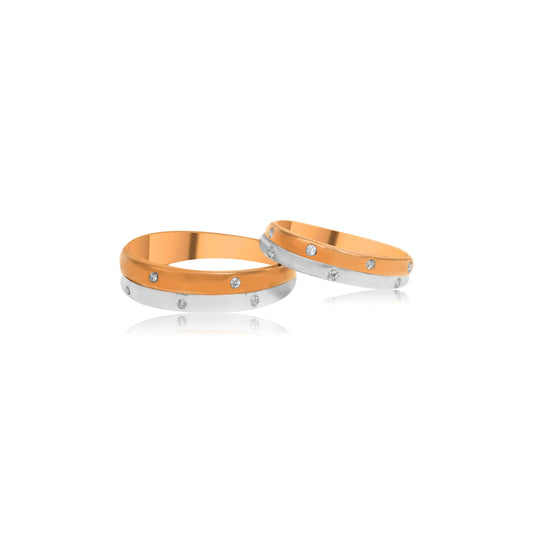 Dual-Tone Diamond Stripe Couple Bands - Fine One Jewels