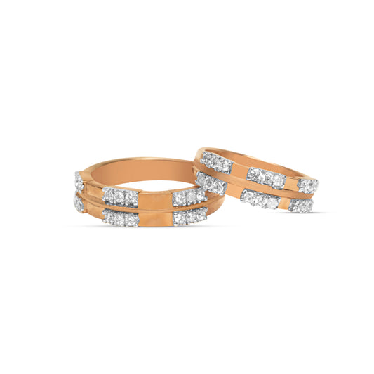 Twin Line Diamond Couple Rings