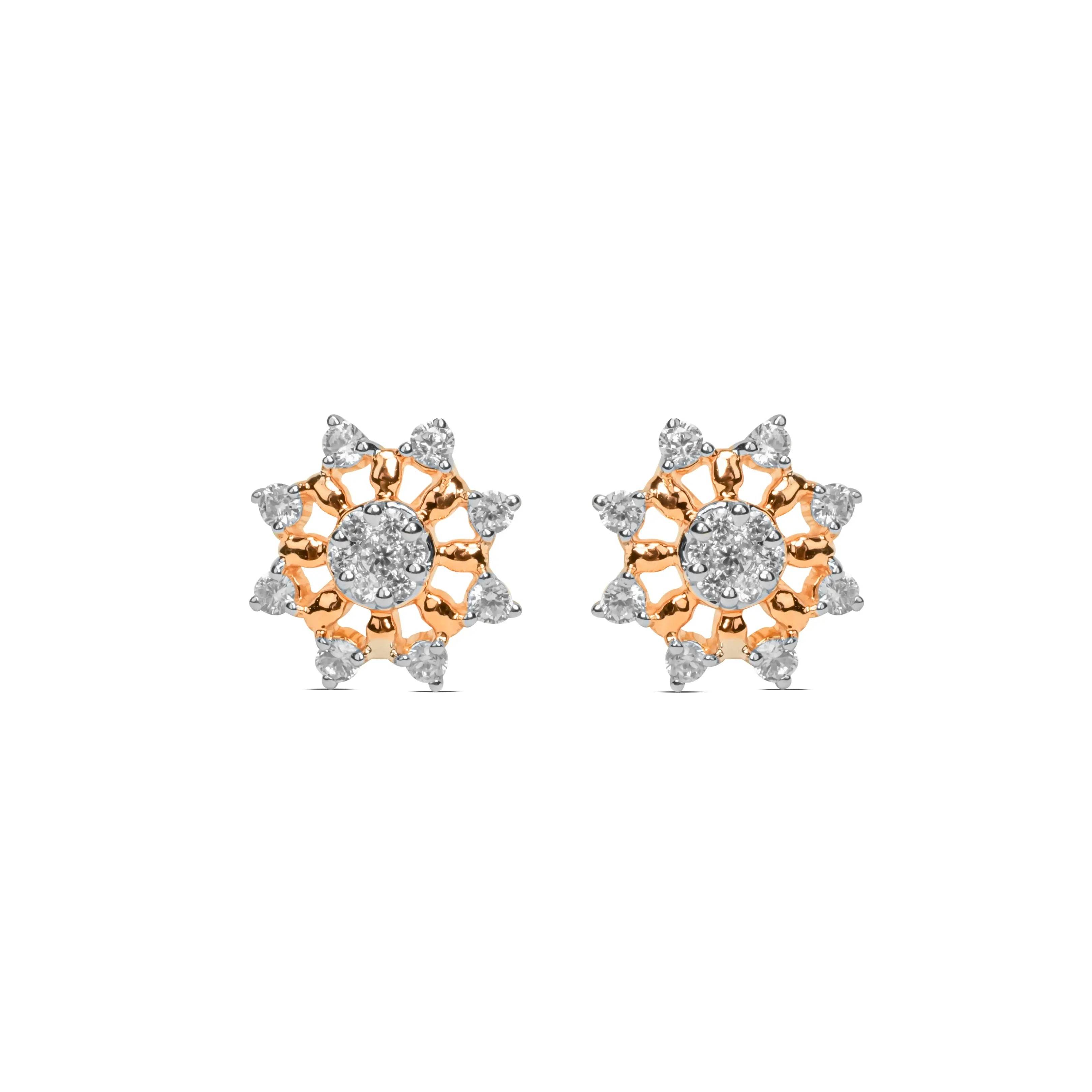 Rose Gold & Diamond Brilliant Floral Stud Earrings - Fine One Jewels