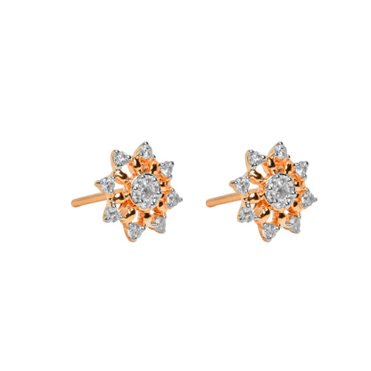 Rose Gold & Diamond Brilliant Floral Stud Earrings - Fine One Jewels