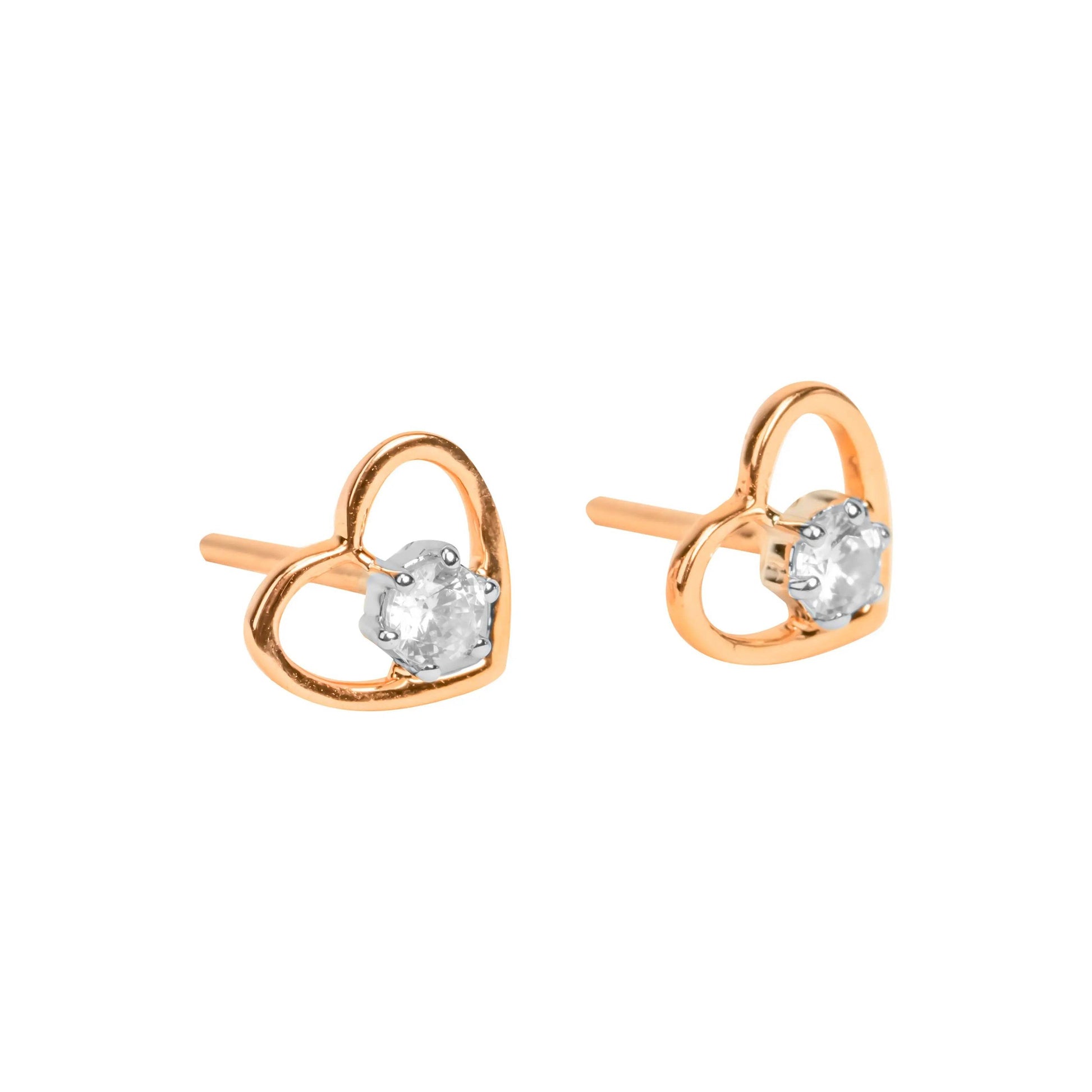 Heart-Shaped Rose Gold Earrings with Sparkling Diamonds - Fine One Jewels
